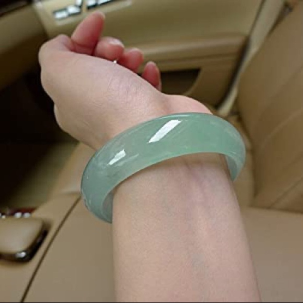 100% real green jade bangles natural handmade bracelets floating flower